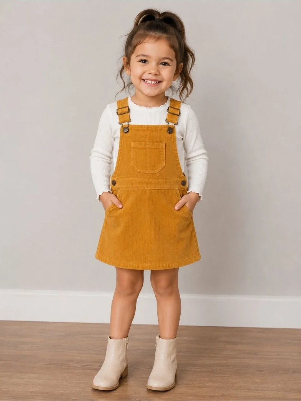 HANNA ANDERSONKids Mustard Corduroy Overalls Dress Set W Diaper Cover 3T